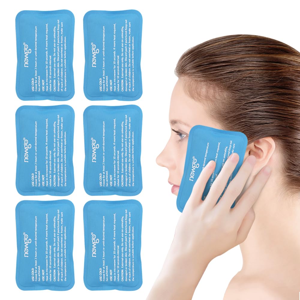NIEUWGO Mini Ice Packs (6 Packs) Gel Cold Packs for Injuries Reusable, Face Ice Pack for Face Surgery, Teeth Pain, Tired Eyes, Kid's Boo Boos, Bruisen, Hoofdpijn, Breastfeeding 4.5"X 3.2" Blue