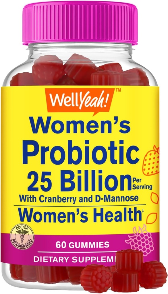 25 miljard Probiotica voor vrouwen Gummies met Cranberry en D-Mannose - 12 Strains - Vaginale Gezondheid, Digestieve Ondersteuning, Gut Health en Vrouwelijke Gezondheid - 60 Gummies