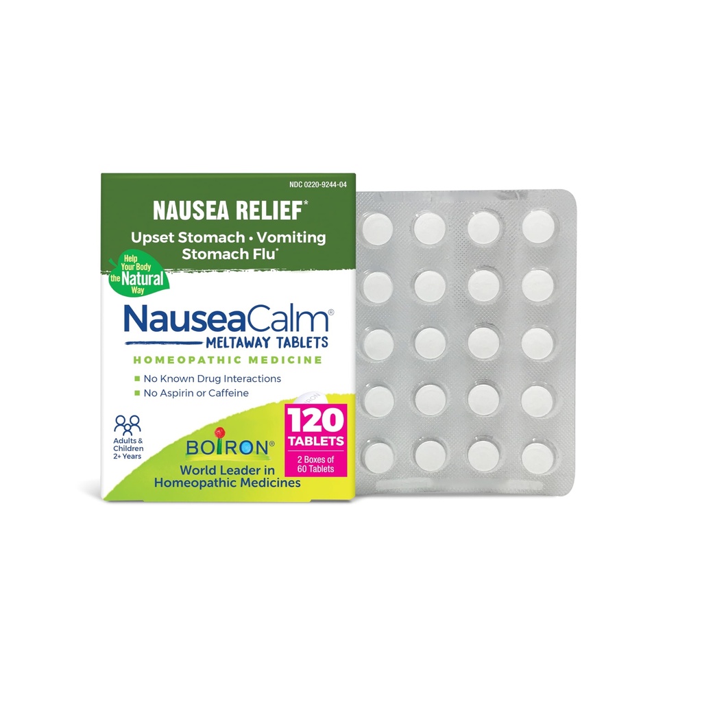 Boiron MisselijkheidCalm Relief for Usset Maag, Misselijkheid, en Braken als gevolg van Maaggriep, Oververzuim of Bewegingsziekte - Niet-Drowsy - 120 Tellen (2 Verpakking van 60)