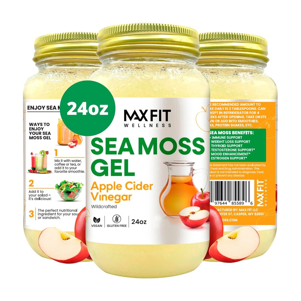 Sea Moss Gel Apple Cider Vinegar 24oz Wildsrafted Gold Sea Moss Gel van Saint Lucia 