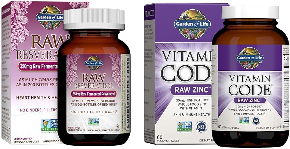 Garden of Life Heart Resveratrol Supplement & Zink Supplementen 30mg High Potency Raw Zink en Vitamine C Multimineral Supplement