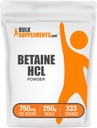 BulkSupplements.com Betaine HCl Powder - Betaine Hydrodide Supplement, Digestieve Ondersteuning - Glutenvrij, 750mg per portie, 250g (8.8 oz) (pakket van 1)