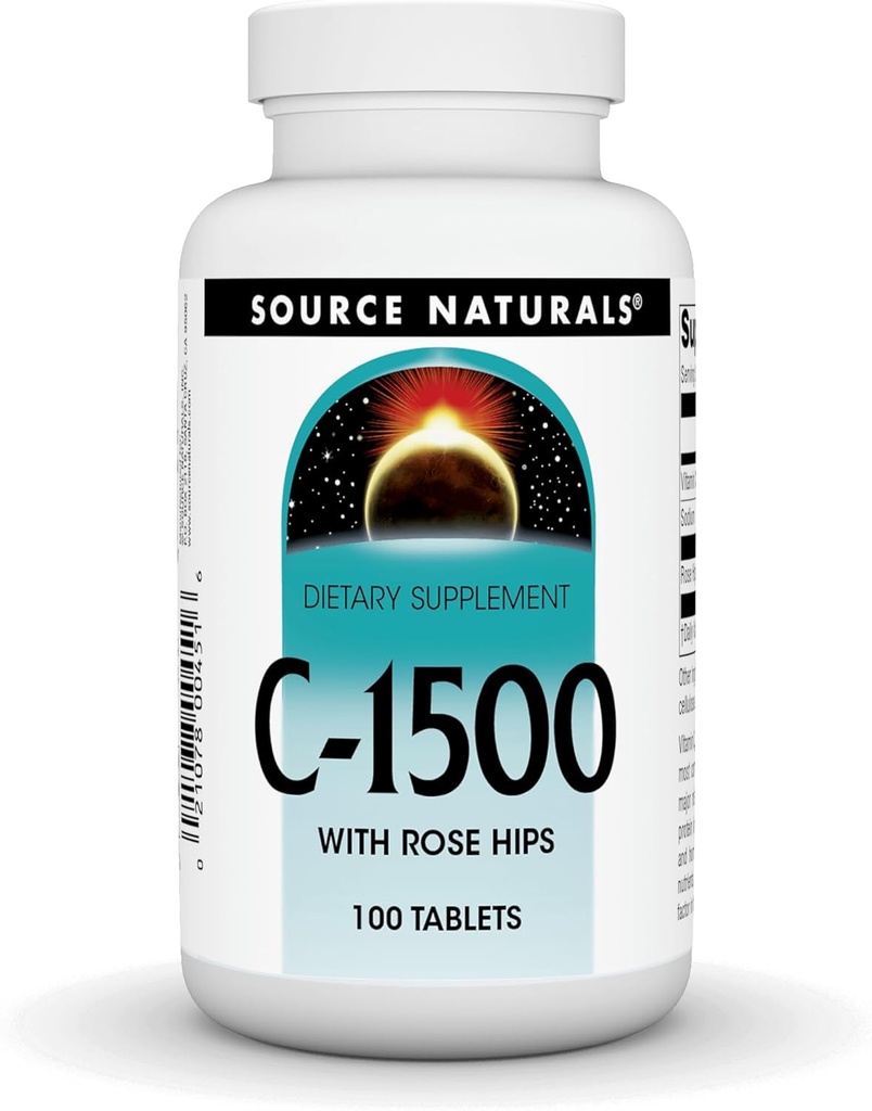 Bron Naturals C-1500, met Rose HIPS 1500 mg voor ondersteuning van het immuunsysteem - 100 tabletten