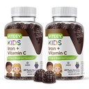 VITEEY ijzer voor kinderen met vitamine C - Ondersteunt energie, bloedcel Formulatie, bloed bouwer bloedarmoede Kids ijzer supplementen - Veganistisch, gelatinevrij, glutenvrij - smakelijk Kauwbare druiven smaak Gummy