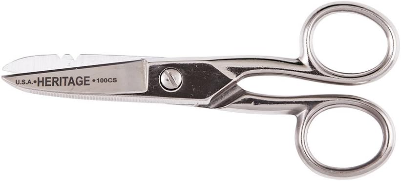 Klein Gereedschap G100CS Schaar, Gemaakt in de Verenigde Staten, Elektrisch Schaar met Stripping Notches en Serrated Blade, 5-1/4-Inch