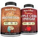 Nutrivein Premium Capsules de vinaigre de cidre de pomme et ensemble de L-Thréonate de magnésium: supplément de thréonate de magnésium à haute absorption et suppléments de vinaigre de cidre de pomme pour le cerveau, le gant et le bien-être général