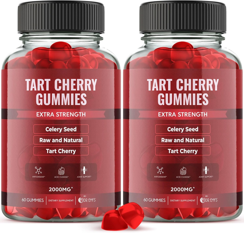 Dr. Emy's Tart Cherry Extract 2.000mg* Gummy Supplement + Selderijzaad Extract 400mg*, Raw & Natural 