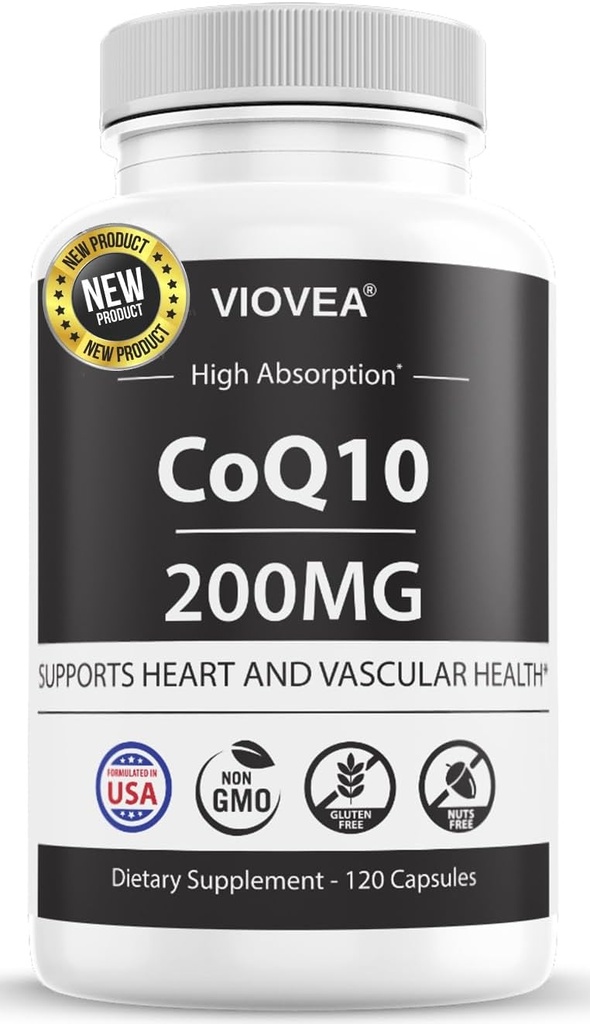 CoQ10 - Made in USA, 120 Capsules, 200mg (4-maand supply), Ultra High Absorptie Coenzyme Q10 Supplement - Antioxidant voor hart, vasculaire gezondheid en energie Boost