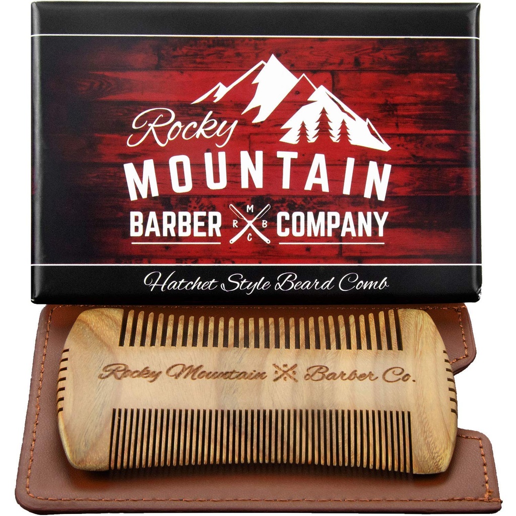 Baard Comb - Sandalwood Natural Hatchet Style for Hair - Anti-Static & No Snag, Handmade Wide & Fine Tooth Contour Brush Beste voor Baard & Moustache met draagtas Pouch