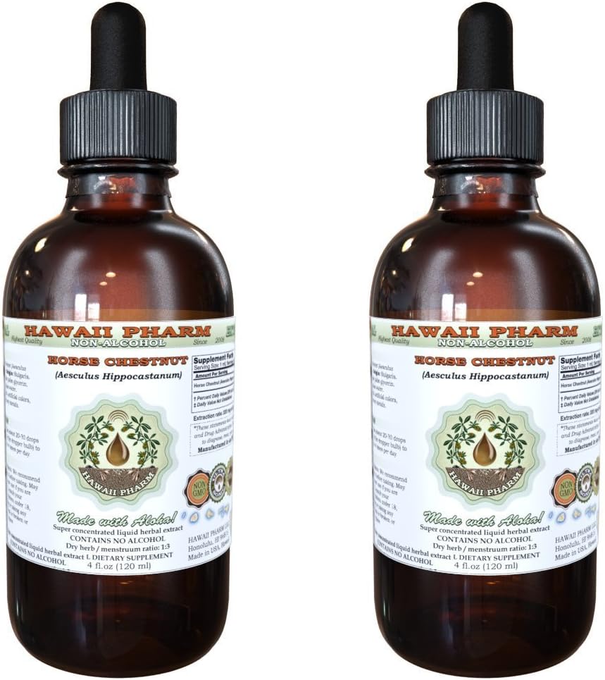 Horse Chestnut Alcoholvrij Liquid Extract, Biologische Horse Chestnut (Aesculus hippocastanum) Gedroogde noot Glycerite Hawaii Pharm Natural Herbal Supplement 2x2 oz