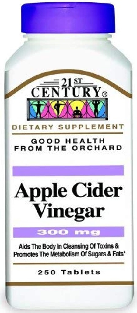 21e eeuw Apple Cider Vinegar 300mg Tabletten, 250 Telling (verpakking van 2)
