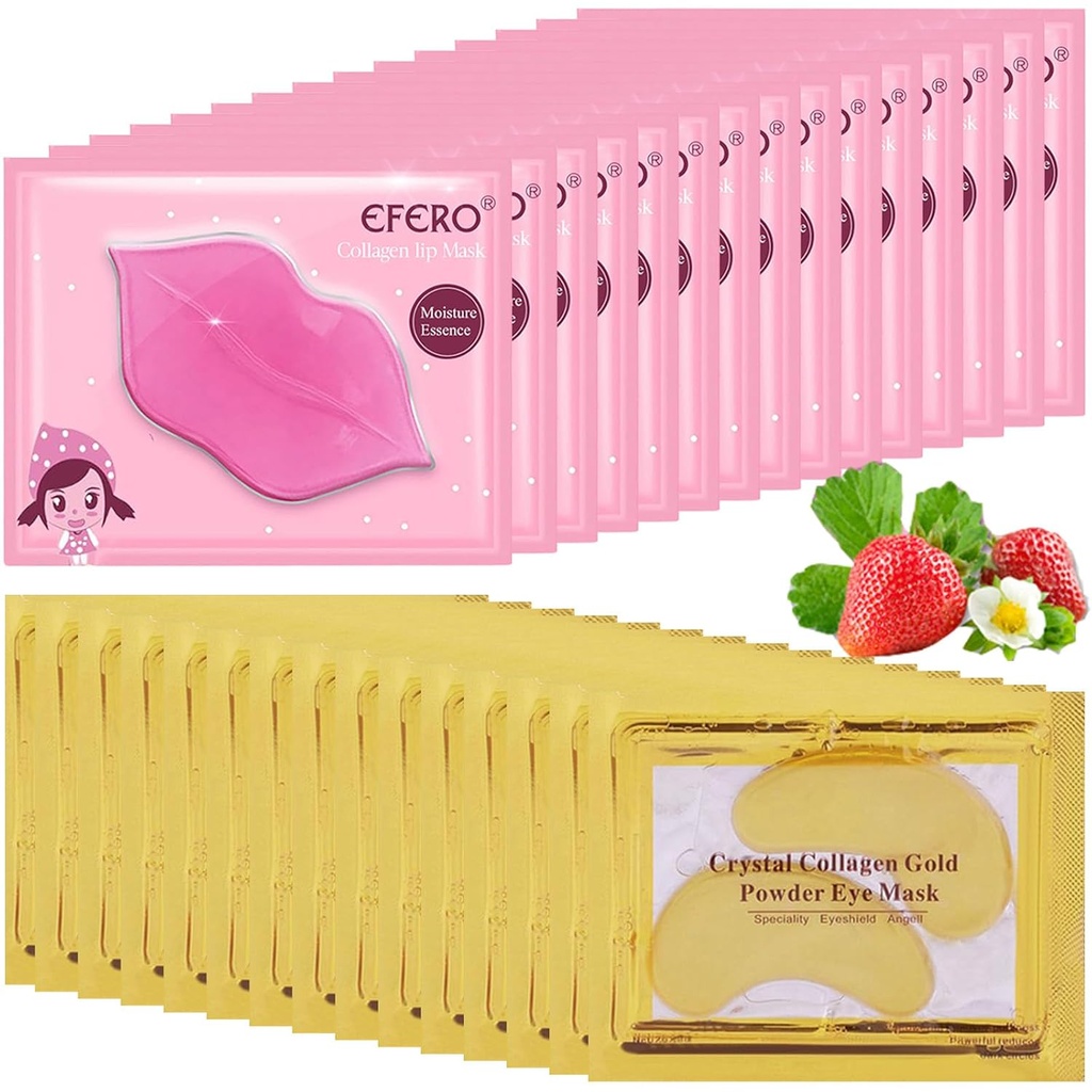 30 Pairs Lip Mask & Under Eye Mask, 24K Gold Crystal Collagen onder oogpatches voor gezwollen ogen, Lipmaskers effectief voedt de Lip & Eye Skin, oogmaskers verminderen Fine Lines & Dark Circle