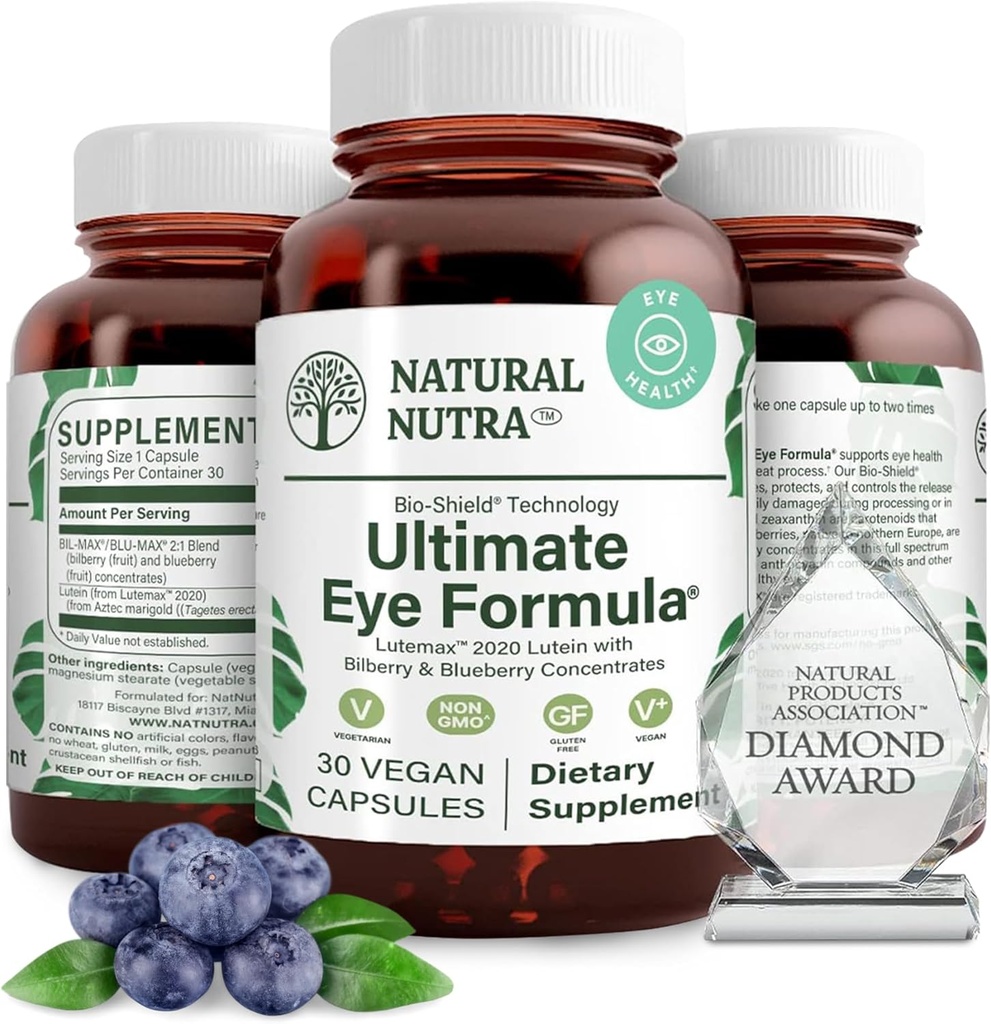 Natural Nutra Ultimate Eye Health Supplement - Blauwe bosbes Extract Blend for Day and Night Vision Support, Promoot kleurperceptie & Eye Clarity - Non-GMO, Vegan - 30 Capsules (pack of 2)