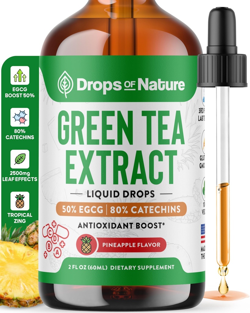 Groene thee 10:1 Extract 50% EGCG - Green Tea Liquid Drops - Vegan, 4X krachtiger dan pillen en capsules - 2oz Antioxidant & Immuun Supplement - huid, hart ondersteuning, hersenen gezondheid & geheugen Boost