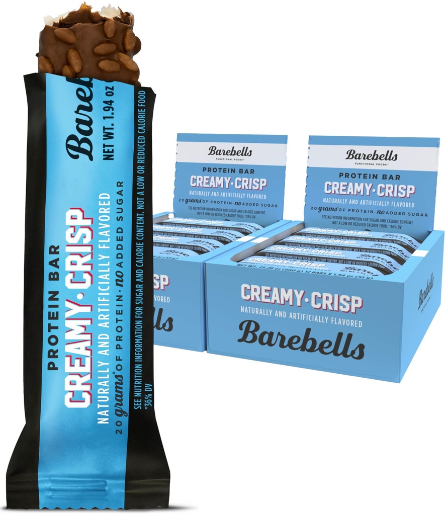 BAREBELLS Protein Bars Creamy Crisp - 12 Count, Pack of 2 - Proteïne Snacks met 20g hoog eiwit - Chocolade Proteïne Bar met 1g van Total Sugars - Perfect op de Go Proteine Snack & Breakfast Bars