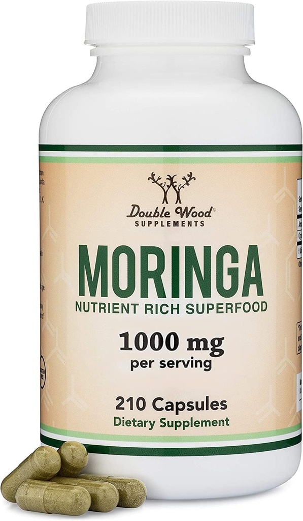DWS Organic Moringa Capsules 1000mg - Pure Moringa Powder for Energy & Immune Support - Green Superfood Rich in Antioxidanten, Essentiële Vitaminen & Aminozuren - 105 Vegan Capsules
