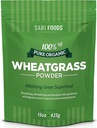 Sari Foods Biologische Tarwegras poeder - Tarwegras sap poeder met Chlorofyl, Antioxidanten & Vitaminen (15 Ounce)