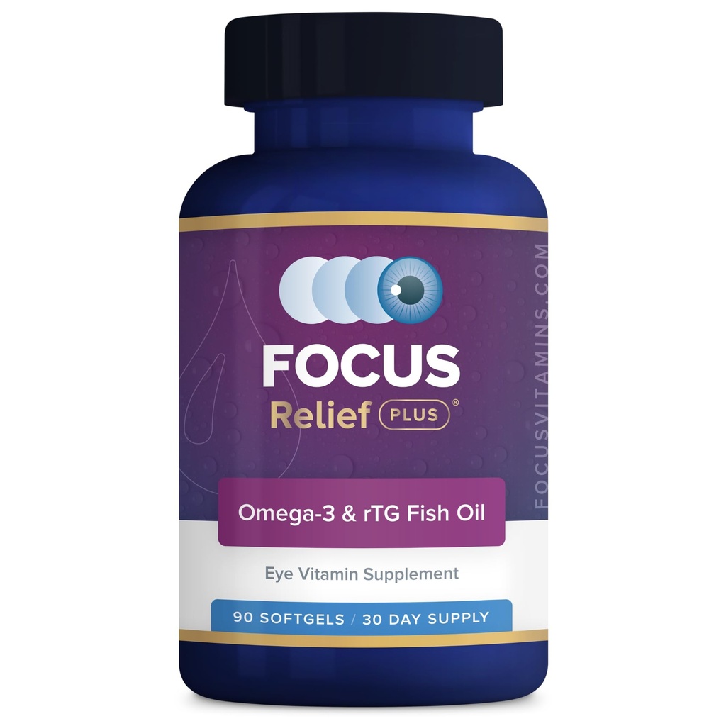 Focus Relief Plus Dry Eye Formula (90 ct. 30 Day Supply) Dry Eye Omega 3 Supplement - Dry Eye Relief Supplement - Omega 3 Fish Oil for Dry Eye