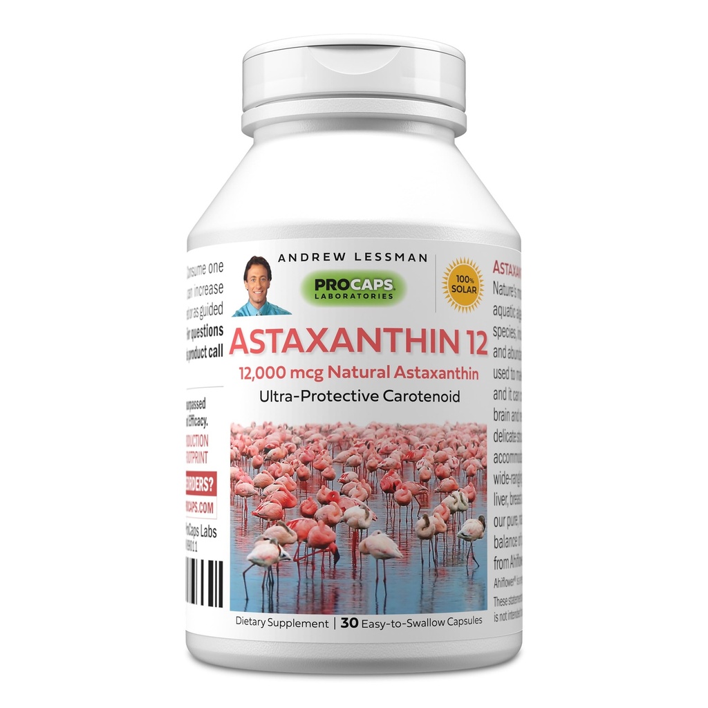 ANDREW MOINSMAN Astaxanthine 12mg - 30 Softgels - 12000 mcg Astaxanthine naturelle, puissant anti-oxydant caroténoïde. Protection des yeux, du cœur, de la peau et plus encore. Pas d'additifs. Facile à avaler Softgels