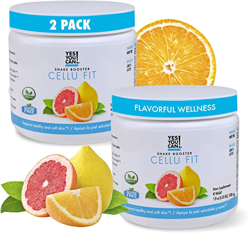 Yes You Can! Shake Booster Cellu Fit Powder Drink Mix - Nutritional Drink with Vitamin C, Vitamin E, Biotin, Bovine Collagen Hydrolysate, and Hyaluronic Acid - 150g, 30 Servings - 2 Pack
