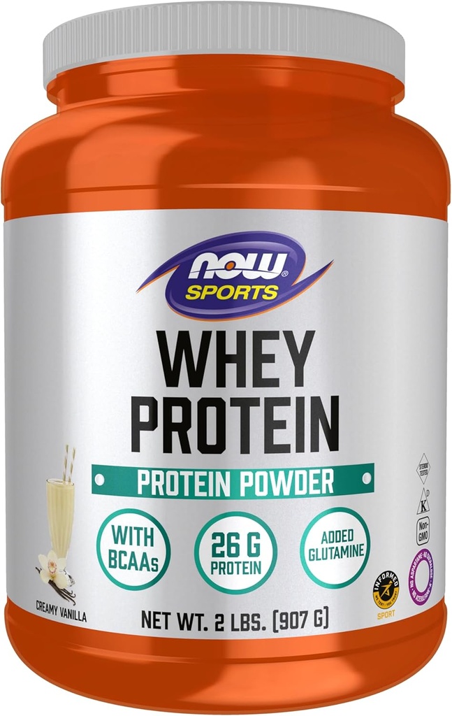 MAINTENANT Aliments Sports Nutrition, Whey Protein, 26 g Avec BCAAs, poudre de vanille crémeuse, 2-Pound