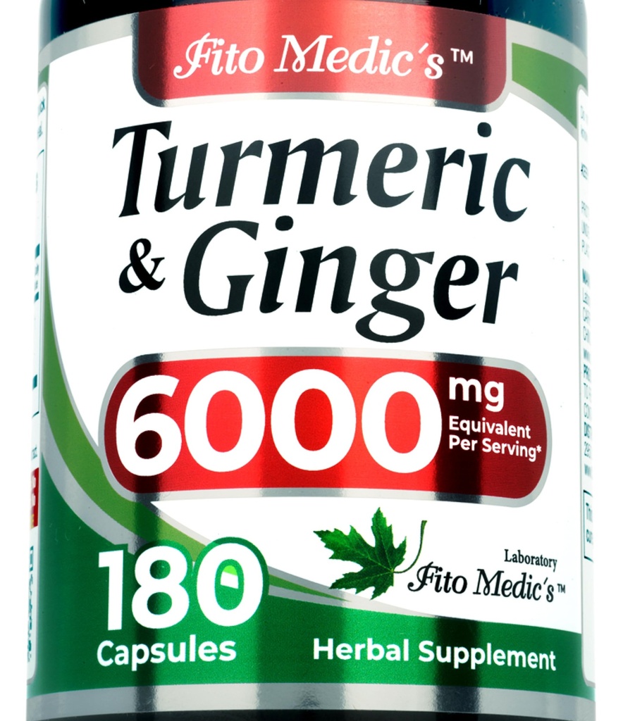 Lab FITO MEDIC'S Supplément curcuma et gingembre : 6000 mg 180 Caps.