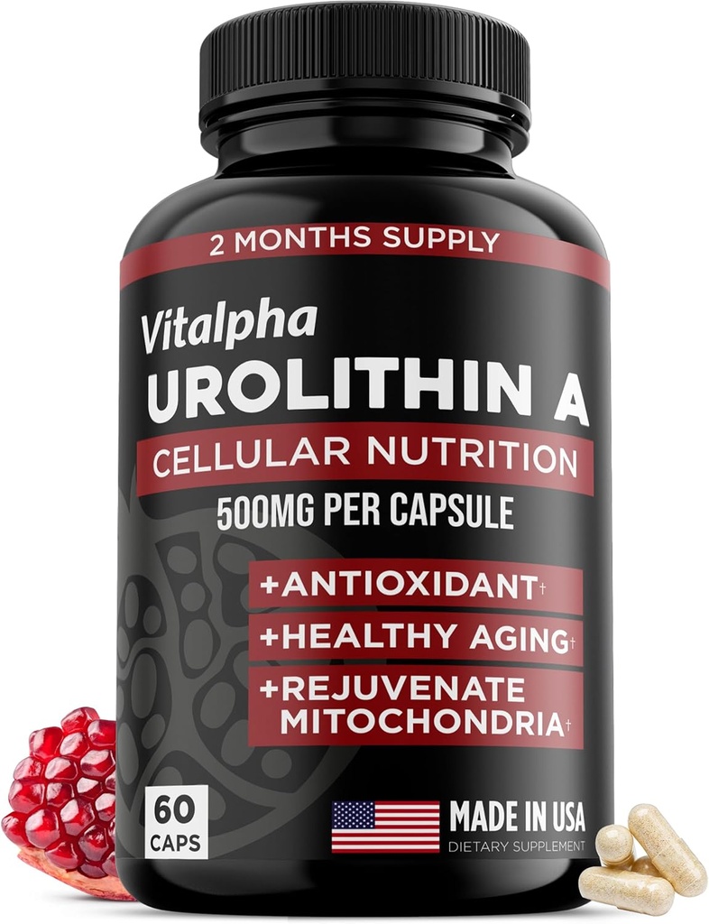 Anti-Aging Urolithin A Supplement - Pure en krachtige antioxidant bescherming Mitochondriale Supplementen - Natuurlijke energie Boost - Mitochondriale gezondheid en cel reparatie ondersteuning voor mannen en vrouwen - 60 capsules