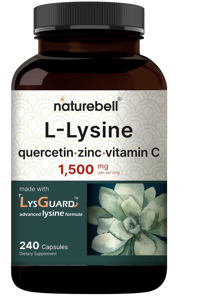NatureBell L-Lysine 1.000 mg Capsules + Quercetine 250 mg met vitamine C en zink, 240 Telling 
