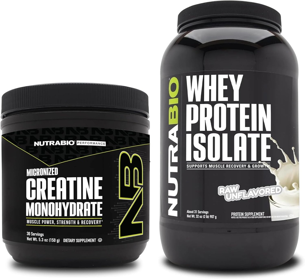 NutraBio Créatine monohydraté, non aromatisé, Isolé de 150g et de lactosérum protéinique, non aromatisé, supplément - énergie musculaire, croissance musculaire maigre, récupération et force