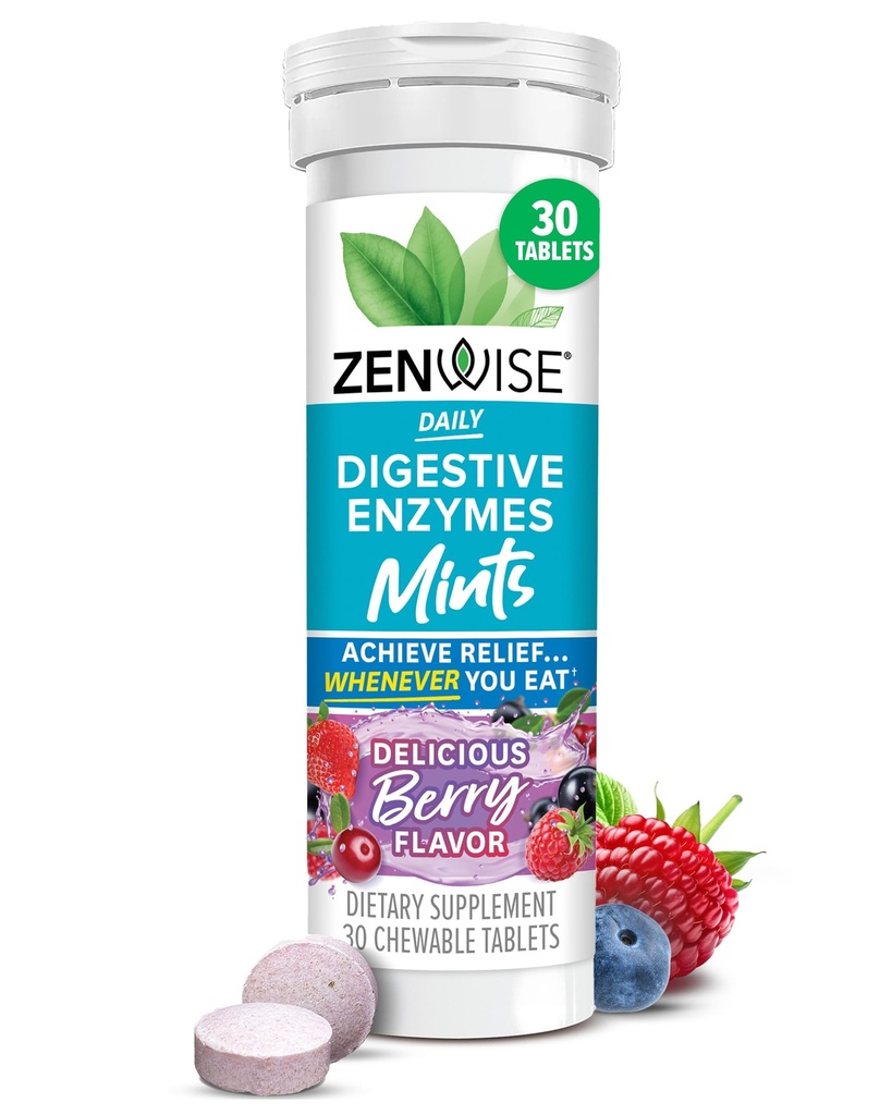 Zenwise Health Decompensative Enzyme Breath Mints for Gut Health, Delicious Berry Flavor - Decompensative Enzymes for Bloating Relief & Gut Support - Multi Enzymes Digestie Supplement - 30 Kauwbare Tablet