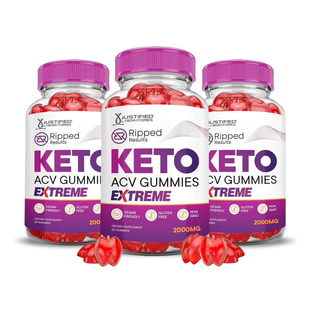 Justified Laboratories (3 Pack Ripped resultaten Keto ACV Gummies Extreme 2000MG Ripped resultaten samengesteld met Granaatappel Beet Juice Powder B12 Vegan Non GMO 180 Gummys