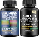 Mousse de mer et shilajit Mousse de mer Huile de graines noires Ashwagandha Ginger&shilajit rhodiola rosea panax Ginseng (120 comte (paquet de 2))