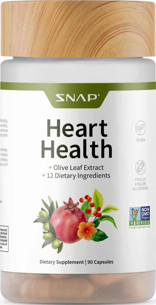 Snap Supplementen Heart Health Support Supplement - Botanical Support for Heart Health, Healthy Circulation, and Nitric Oxide Levels, 90 Capsules (30 Servings, 1 maand levering)
