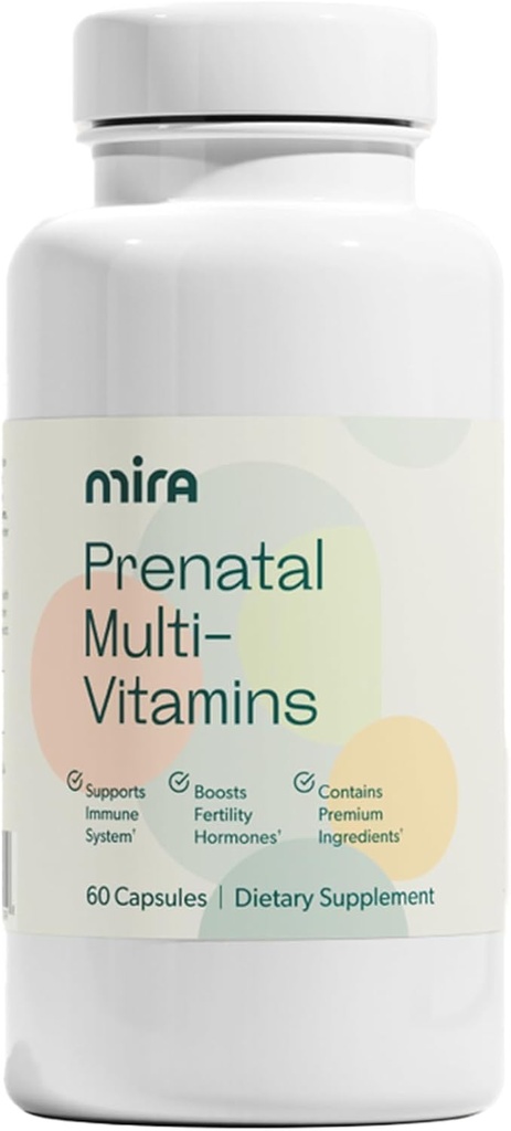 MIRA Prenatale Multi-Vitaminen voor vrouwen, Folate & Choline, supplement voor vóór, tijdens en na de zwangerschap, steun uw zwangerschap en ontwikkeling van de foetus, 60 capsules (30 porties), 1 verpakking