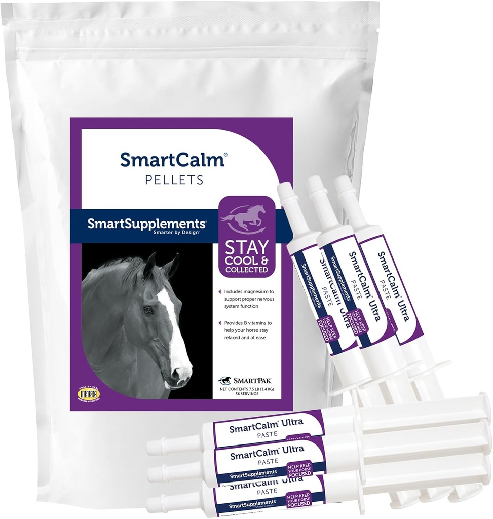 SmartEquine SmartCalm Pellets & SmartCalm Ultra Pleister 6 Tubes Bundle, Horse Calming Supplement 