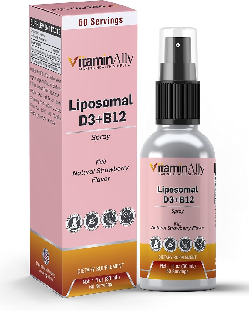 Vitamine liquide liposomale D3 + Vitamine B12 Spray de 2 mois Supply de 1 mois non-OGM de sucre gratuit de Voyage amical d'Immune support, os santé, soutient l'énergie, fonction cérébrale