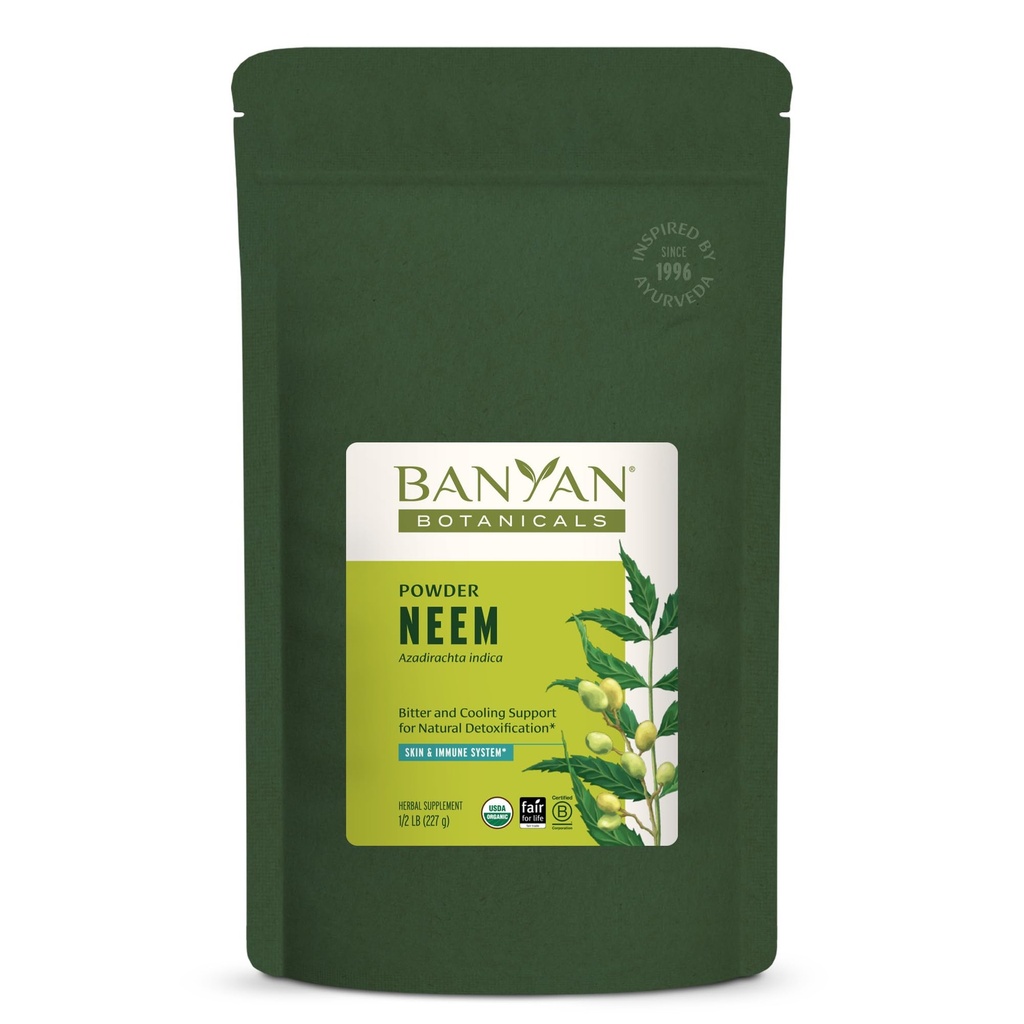Banyan Botanicals Poudre de Neem - Organic Azadirachta Indica - Purifiant l'herbe ayurvédique pour une peau et un sang sains* – 1/2 lb – Fair for Life Sustainablely Source Non-OGM Vegan