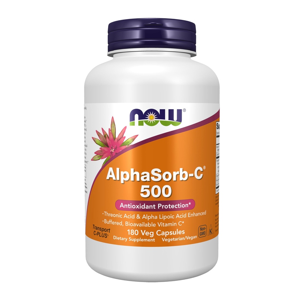NOW Foods Supplements, AlphaSorb-C™ 500 mg with Threonic Acid & Alpha Lipoic Acid Enhanced, 180 Veg Capsules