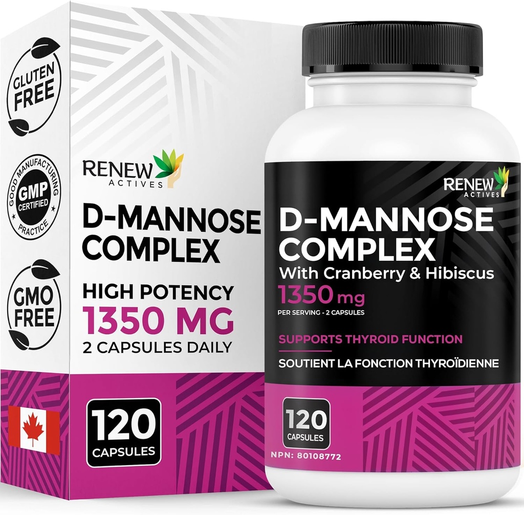 Renew Actives High Potency D-Mannose & Cranberry Complex 1000MG per 2 Capsules 