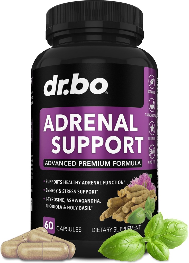Soutien adrénal Cortisol Supplément Manager - Suppléments de fatigue adrénal pour les femmes et les hommes avec Adaptogène naturel Ashwagandha Saint Basil Rhodiola L Complexe Tyrosine Fatigue Cortisol Santé - 60 pilules