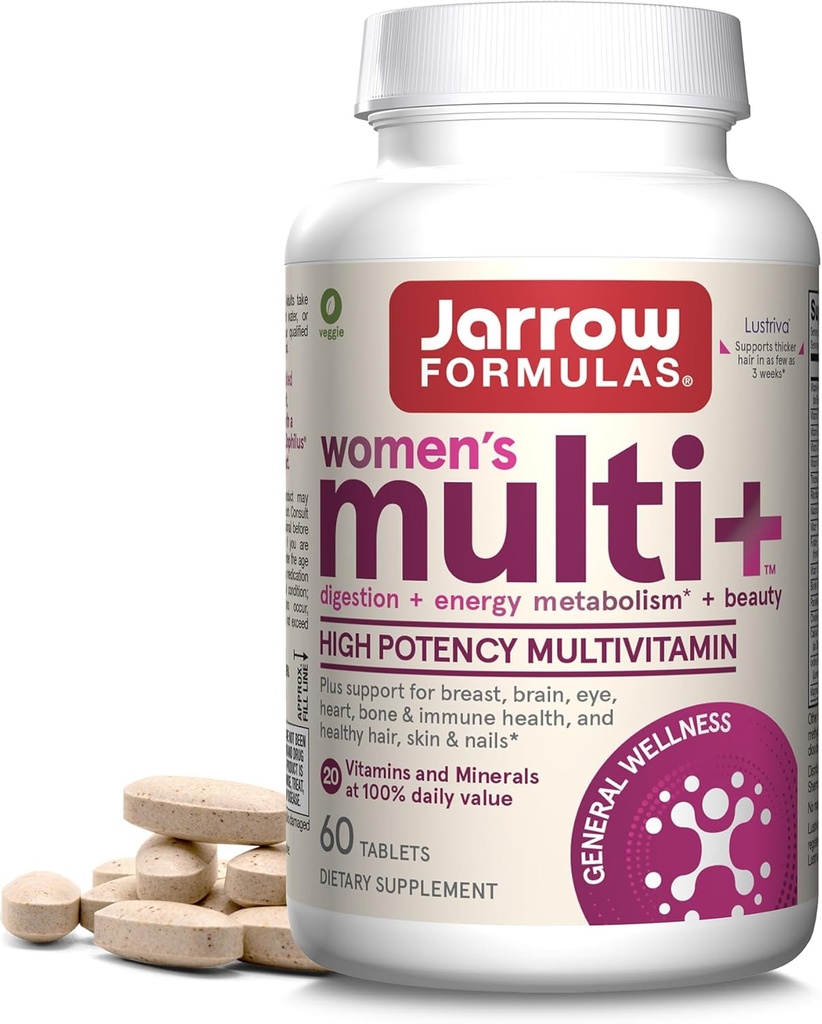 Jarrow Formules Vrouwen Multi+ Lustriva Haargroei voor vrouwen, Vitamine A, D, Zink & Luteïne, 60 tabletten, 30 dagen levering