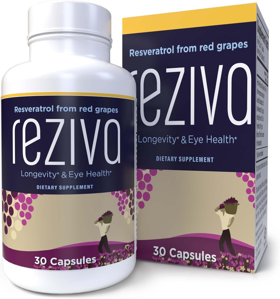 Reziva Resveratrol Supplement - Ultra High Potency & Doctor Formulated - Transresveratrol Supplementen - Grapeseed with Resveratrol - For Longevity, Eye Health And, Algehele Well-Being - 30 Veg Capsules