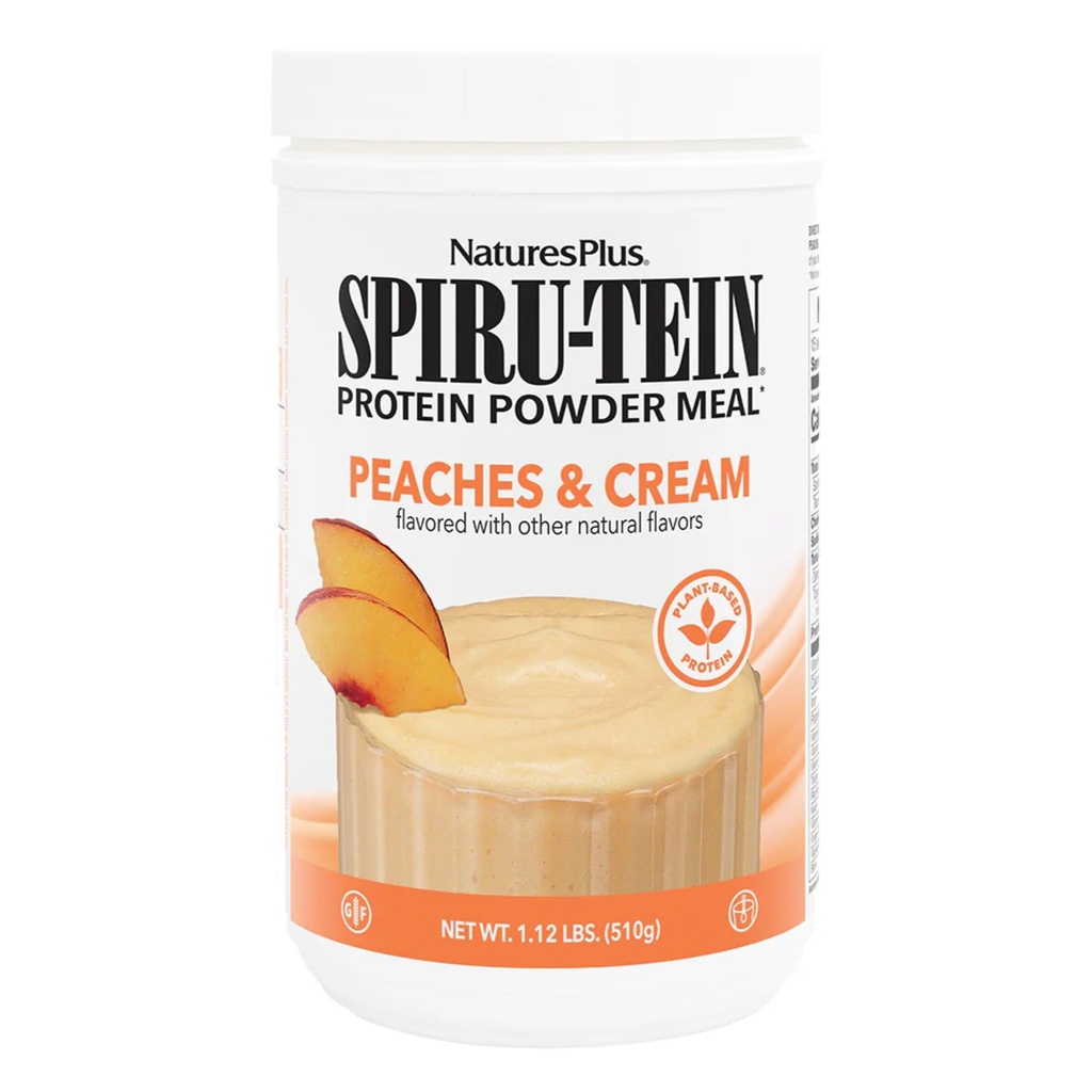 NaturesPlus SPIRU-TEIN Schudden - Peaches & Cream Flavor - 1,1 lbs, Spirulina Proteïne Poeder - Plantenvlees Vervanging, Vitaminen & Mineraal voor energie - Vegetarisch, Glutenvrij - 15 porties