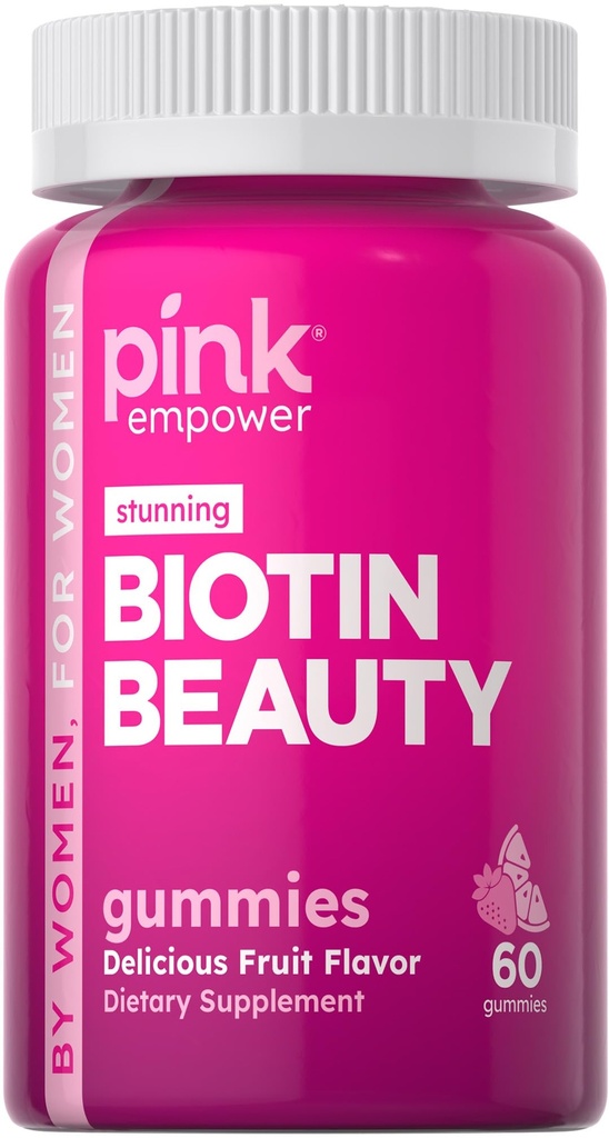 Gommies de biotine PINK pour les femmes 60 Nombre de vitamines pour les cheveux, la peau et les ongles