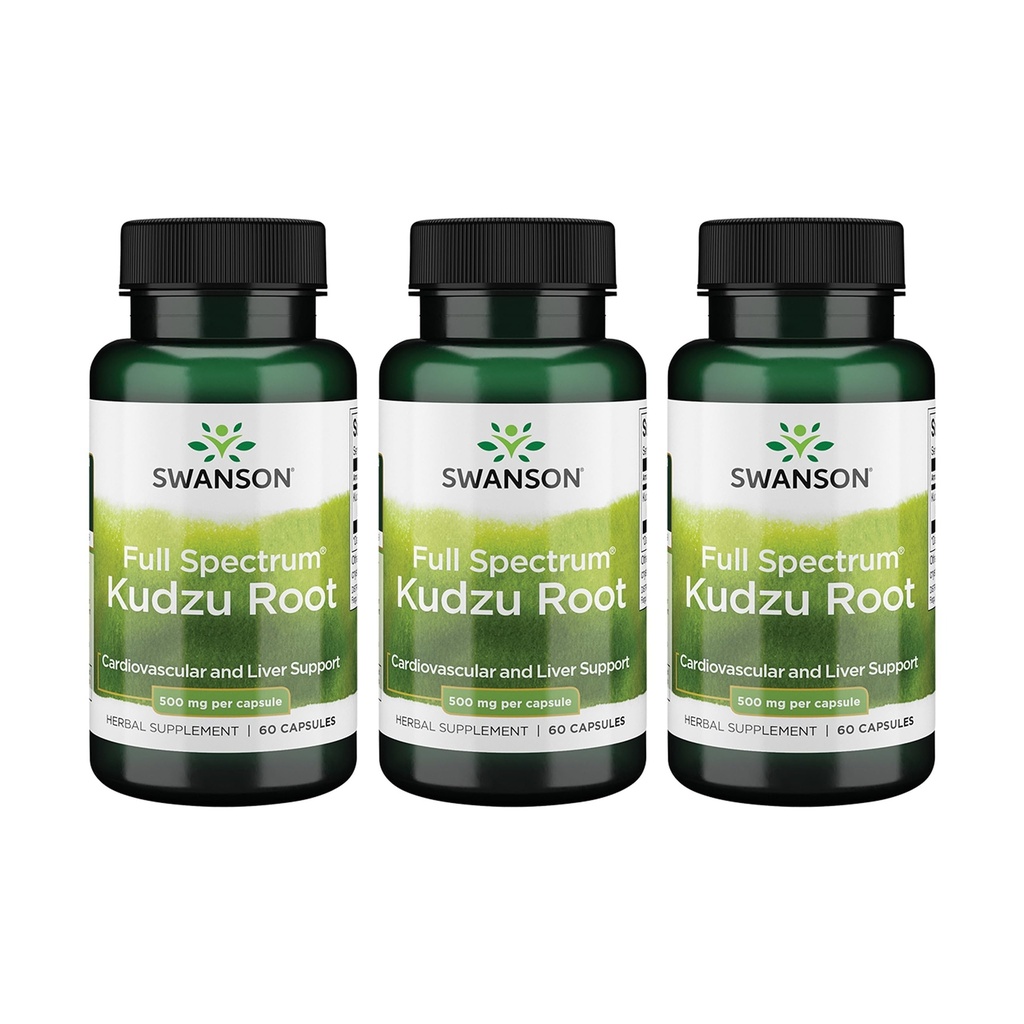 Swanson Full Spectrum Kudzu Root - Supplément à base de plantes pour soutenir la santé cardiaque et la santé du foie - Peut soutenir la santé de la pression artérielle et des niveaux de cholestérol - (60 capsules, 500mg chacune) (3 pack)