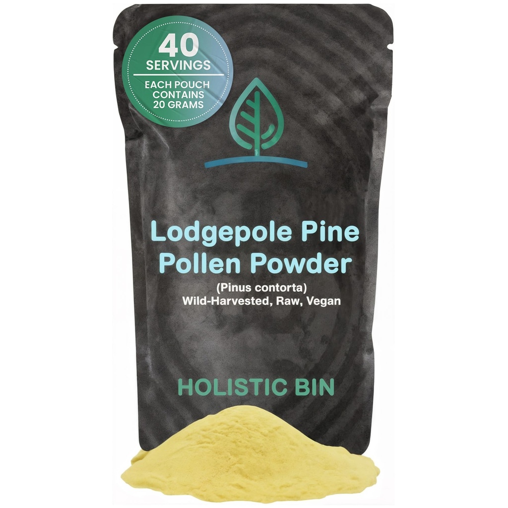 Holistic Bin Organic Pine Pollen Powder Pharmaceutical Grade, Wild Harved, Golden Canadian Pine Pollen, Non GMO, No additives, Pure Pollen Supplement Made from The Lodgepole Pine Tree, 20 g