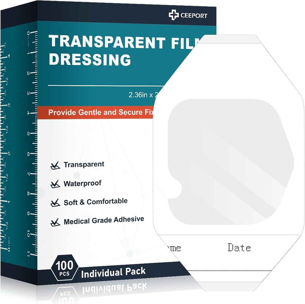 Transparante Film Dressing 2,36" x 2,75," 100 Packs Waterdichte Wond Bandage Kleef Patches, Wond Cover Patches voor Post Chirurgische Douche, IV Shield, Tattoo Aftercare Bandage