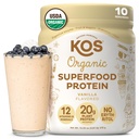 KOS Plant Based Protein Powder, Vanille USDA Organic - Low Carb Pea Protein Blend, Vegan Superfood Rijk aan vitamines en mineralen - Keto, soja, zuivelvrij - Maaltijdenvervanging voor vrouwen en mannen - 10 porties