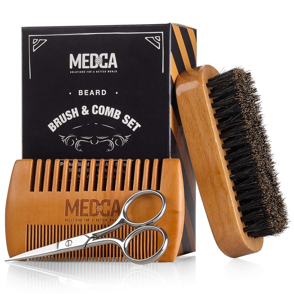 Houten baard en Comb Set voor mannen - Perfect voor baarden Hoofd Haar en snorren Mannen Grooming Kit voor Styling, het toepassen van baard oliën en balsem voor betere haarverzorging groei en indrukwekkende haar gezondheid