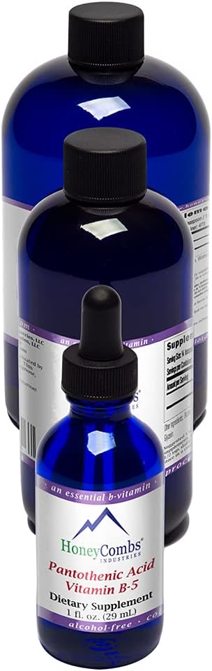 HoneyCombs Vitamine B5 Pantothenic Acid Supplement Liquid Drops - High Potency Vitamine B5 voor mannen en vrouwen - Handhaaf gezonde hormonen, immuunsysteem, haar, huid, nagel - Vegan Liquid Vitamins (16 Fl oz)